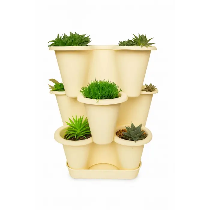 Arsimo Katlı Şanslı Yonca Tasarımlı 3 26.5 x 26.5 cm Krem Saksı