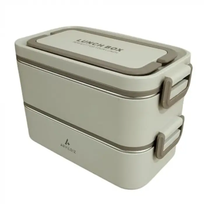 Aryıldız Bento Dikdörtgen 2 Katlı Lunch Box Yemek Termosu Bej 2000 ml