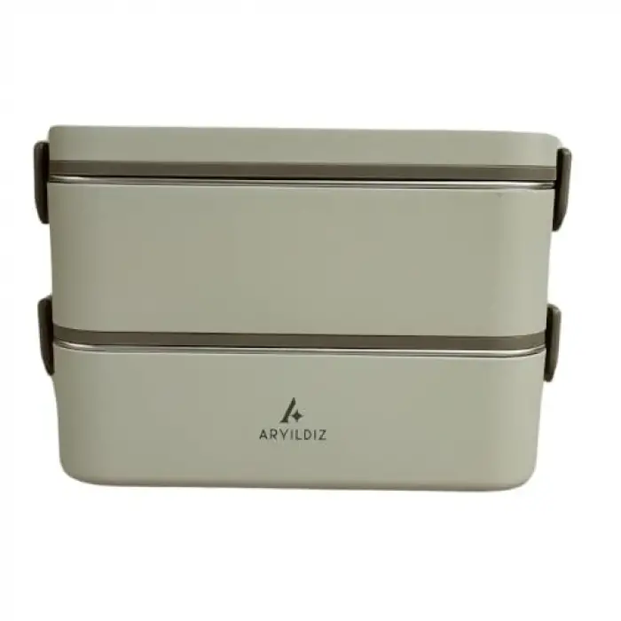 Aryıldız Bento Dikdörtgen 2 Katlı Lunch Box Yemek Termosu Bej 2000 ml