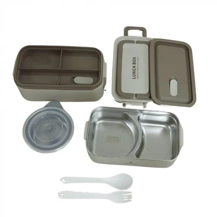 Aryıldız Bento Dikdörtgen 2 Katlı Lunch Box Yemek Termosu Bej 2000 ml