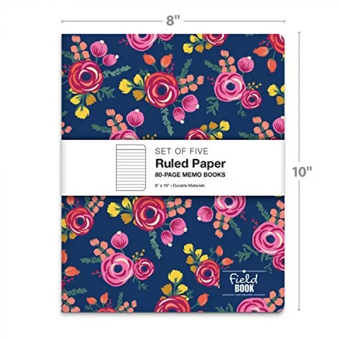 Assorted Pattern Field Memo Notebooks; 8x10 in Lined Office Notepads for Nurses, Teachers, and Students, Small and Easy to Carry Pocketbook, Quick Note Taking, 5 Pack