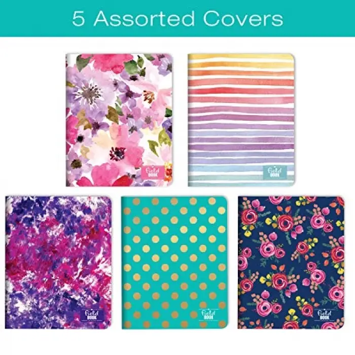 Assorted Pattern Field Memo Notebooks; 8x10 in Lined Office Notepads for Nurses, Teachers, and Students, Small and Easy to Carry Pocketbook, Quick Note Taking, 5 Pack
