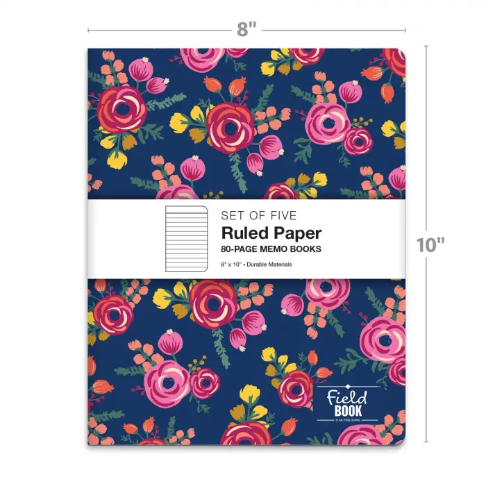 Assorted Pattern Field Memo Notebooks; 8x10 in Lined Office Notepads for Nurses, Teachers, and Students, Small and Easy to Carry Pocketbook, Quick Note Taking, 5 Pack