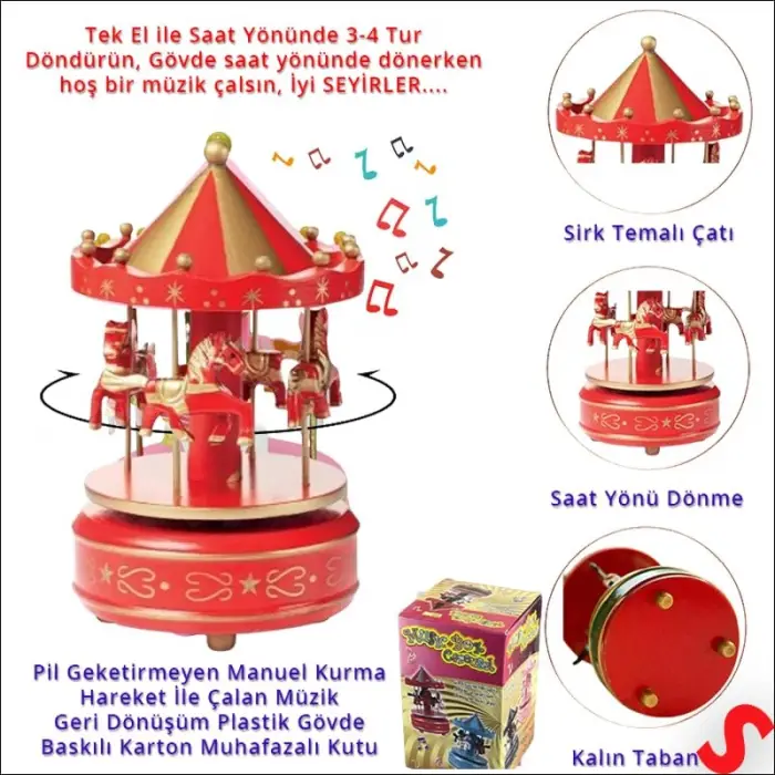 Atlı Karınca Müzik Kutusu, 17cm x 10cm - Kırmızı