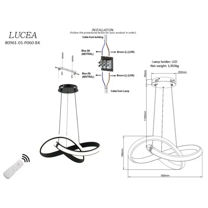 Atuna 60lık Ledli Avize 90W 3000K-6000K