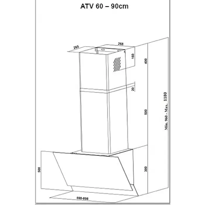 Atv 60 Siyah Duvar Tipi Davlumbaz