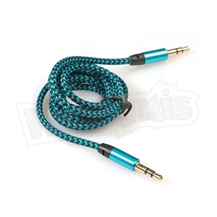 AUX Stereo 3.5 mm Data Ses Örgü Kablo Mavi