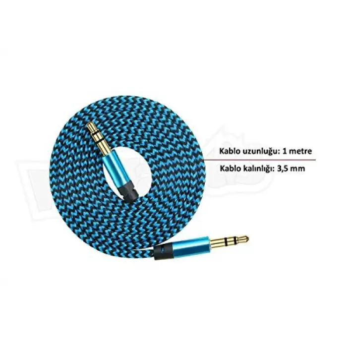 AUX Stereo 3.5 mm Data Ses Örgü Kablo Mavi