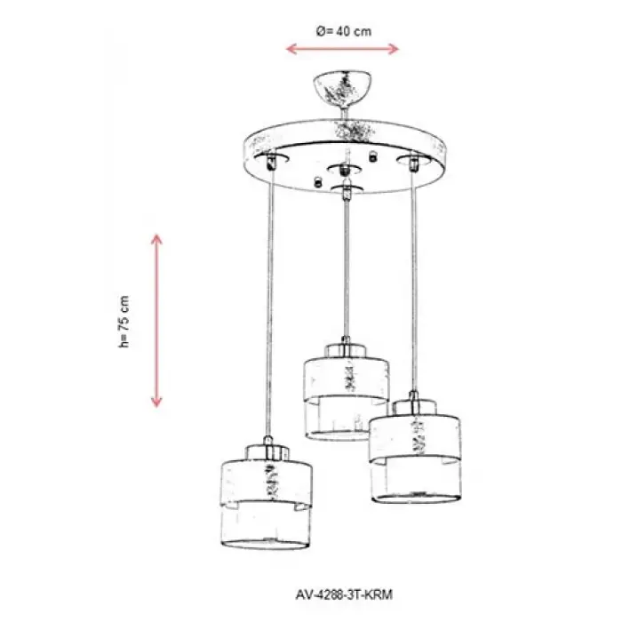 AV-60193-3T-KRM Krem Boyalı Modern Avize E27 Metal Cam 40cm