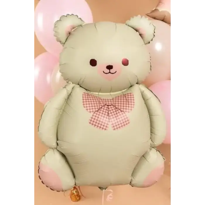 Ayıcık Teddy Folyo Balon Pembe Papyonlu