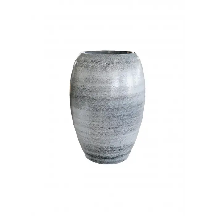 Ayla Seramik Darbeli Siyah Uzun Saksı 20X30 Cm