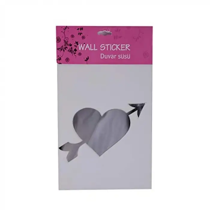 Aynalı Duvar Süsü (sticker) Kalp Şekilli