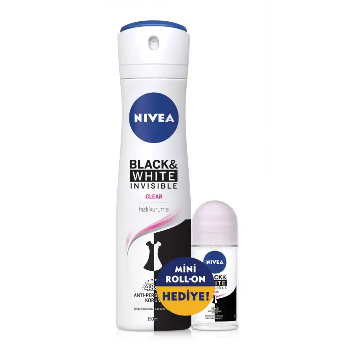 B&W Clear Kadın Sprey 150 ml + B&W Clear Kadın Mini Rollon 25 ml 2 Paket (2 x 175 ml)