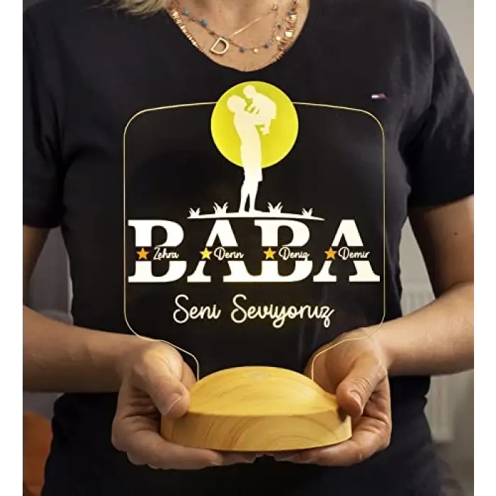 Babalar Günü Hediyesi, Baba Çocuk Figürlü İsim Yazılı LED Lamba