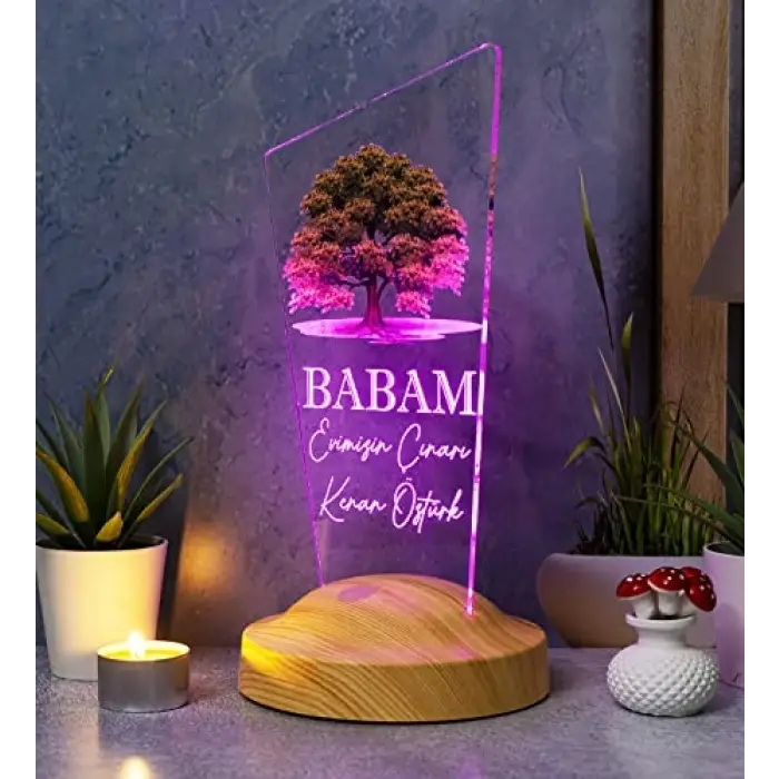 Babaya Hediye, Çınar Ağacı Figürlü Renkli LED Lamba, Totem Şeklinde
