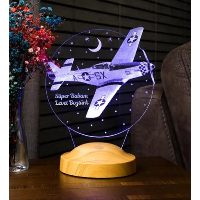 Babaya Özel Uçak Figürlü 3D LED Gece Lambası