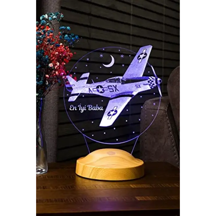Babaya Özel Uçak Figürlü 3D LED Gece Lambası