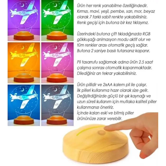 Babaya Özel Uçak Figürlü 3D LED Gece Lambası