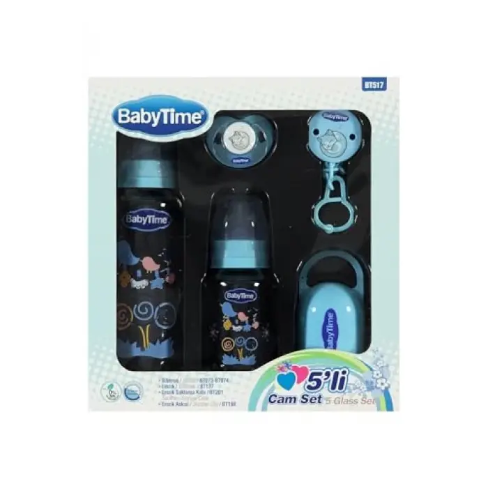 Babytime 5li Cam Biberon Seti, Mavi