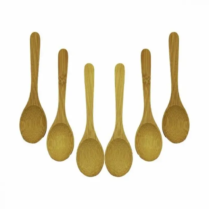 Bambu Çay Kaşığı Seti; Oval Ahşap Kaşık, Doğal Bambu Malzeme, 6 Parça