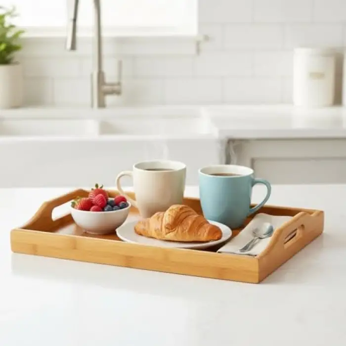 Bambu Dikdörtgen Sunum Tepsi 33x22x5 cm, Sofra Tepsisi, Çay Tesisi, Bambu Daire Tepsi