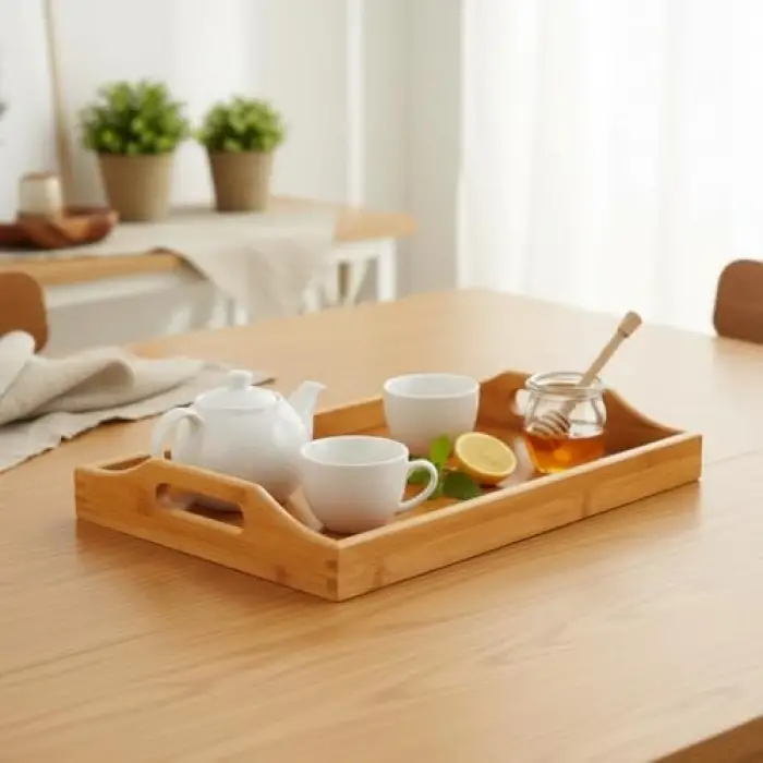 Bambu Dikdörtgen Sunum Tepsi 33x22x5 cm, Sofra Tepsisi, Çay Tesisi, Bambu Daire Tepsi