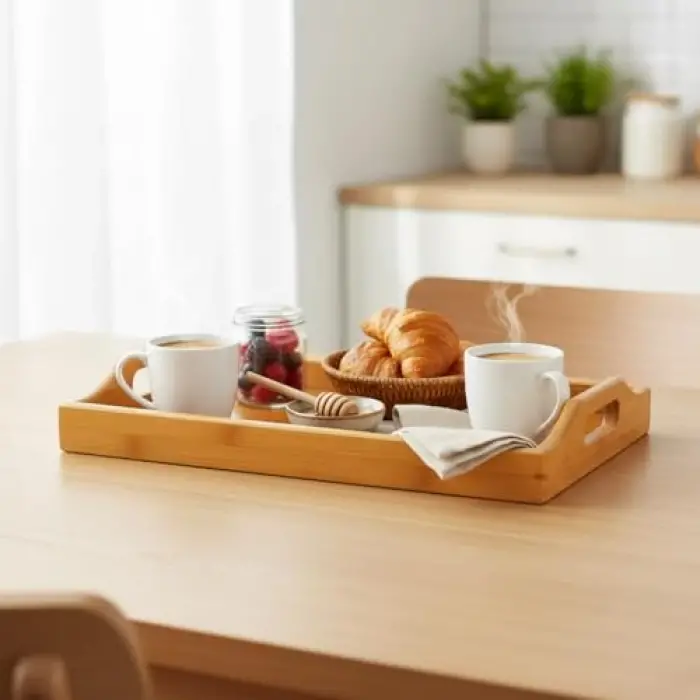 Bambu Dikdörtgen Sunum Tepsi 33x22x5 cm, Sofra Tepsisi, Çay Tesisi, Bambu Daire Tepsi