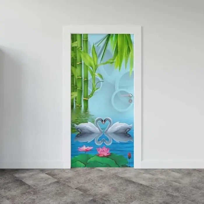 Bambu Kuğu Desenli Kapı Giydirme Sticker Folyosu