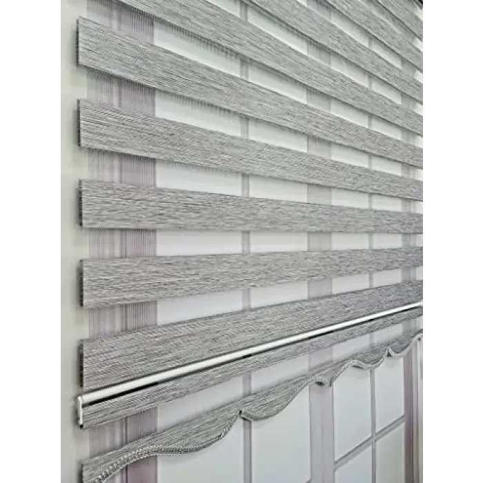 Bambu Kumaş Stor Zebra Perde, Sert Plastik Kasalı, 150x200, Gri