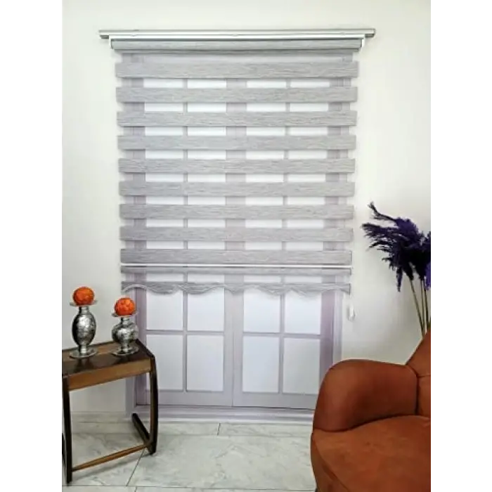Bambu Kumaş Stor Zebra Perde, Sert Plastik Kasalı, 150x200, Gri