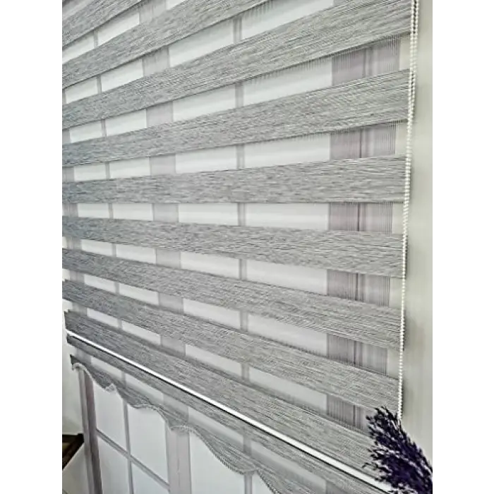 Bambu Kumaş Stor Zebra Perde, Sert Plastik Kasalı, 150x200, Gri