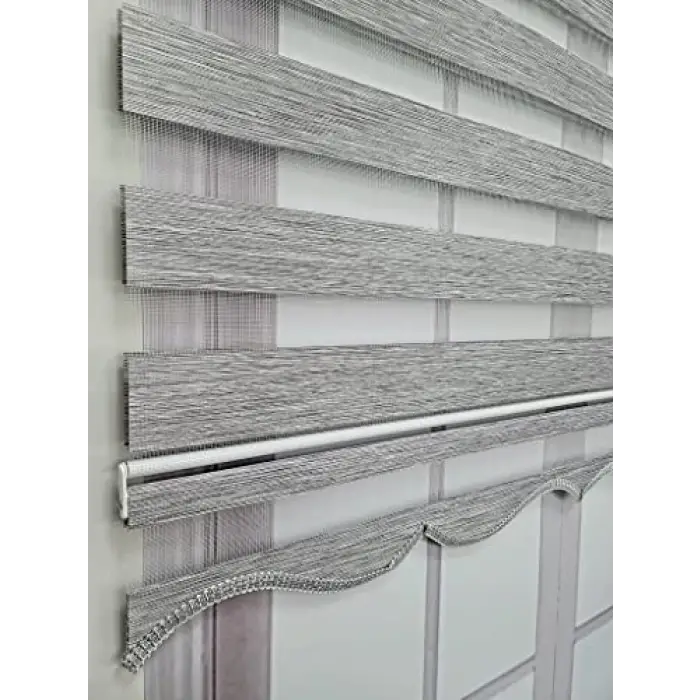 Bambu Kumaş Stor Zebra Perde, Sert Plastik Kasalı, 150x200, Gri