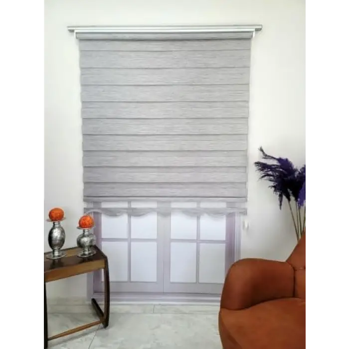 Bambu Kumaş Stor Zebra Perde, Sert Plastik Kasalı, 150x200, Gri