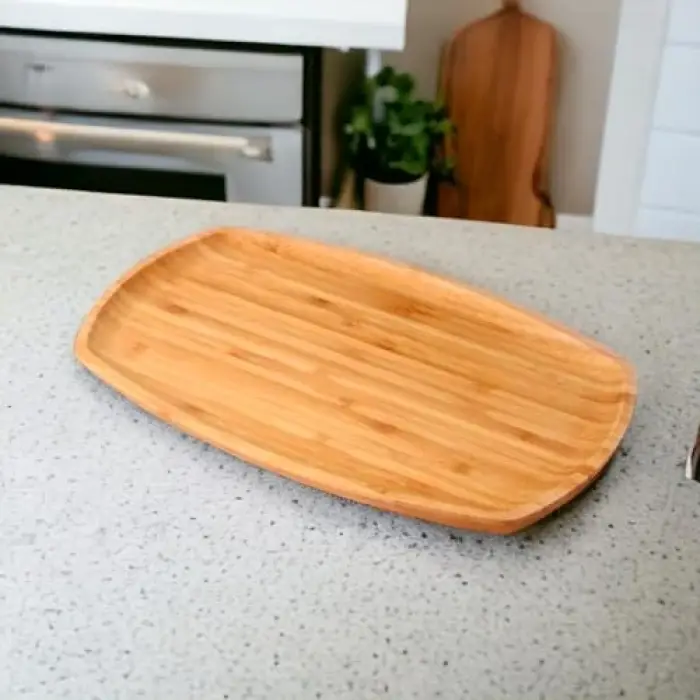 Bambu Lüx Bambu Kayık Sunum Tabağı Servis Tabak 30x18cm Sunum Tabağı, Dikdörtgen Sunum Tabağı