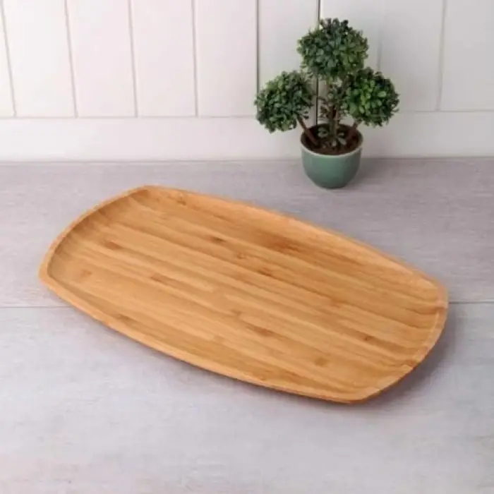 Bambu Lüx Bambu Kayık Sunum Tabağı Servis Tabak 30x18cm Sunum Tabağı, Dikdörtgen Sunum Tabağı