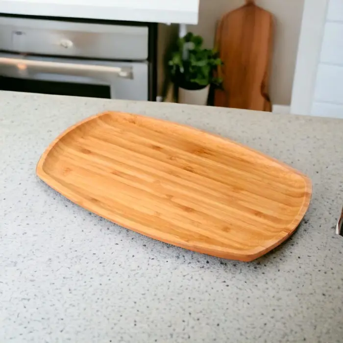 Bambu Lüx Bambu Kayık Sunum Tabağı Servis Tabak 30x18cm Sunum Tabağı, Dikdörtgen Sunum Tabağı