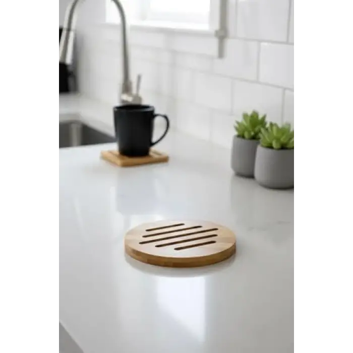 Bambu Nihale, Yuvarlak ve Kare Çizgili, 17 cm, Doğal Ahşap