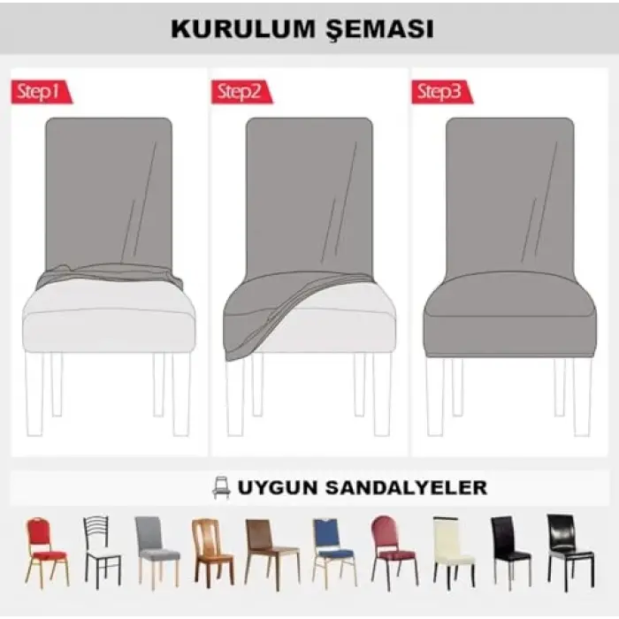 Bambu Sandalye Örtüsü 6 Adet Beyaz