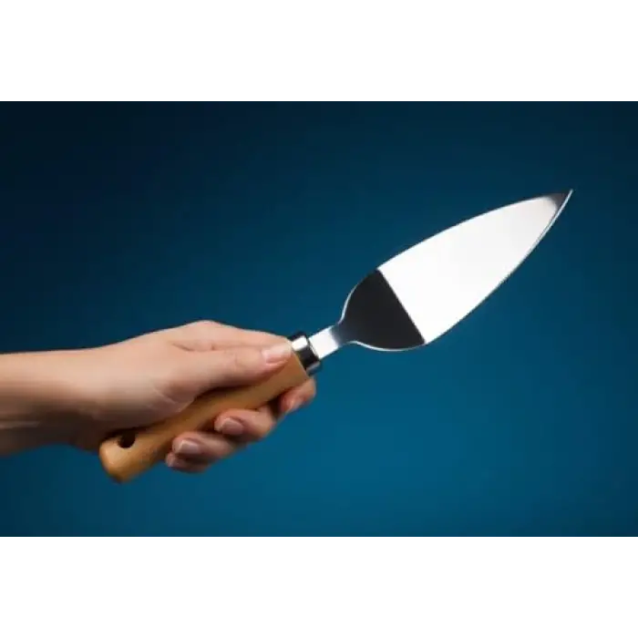 Bambu Saplı Paslanmaz Çelik Pasta Servis Spatulası, Tırtıklı Kenarlı