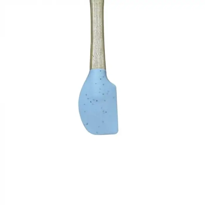 Bambu Saplı Silikon Kaşık Seti, Mavi ve Mor, 5 Parça, Spatula ve Fırça Dahil