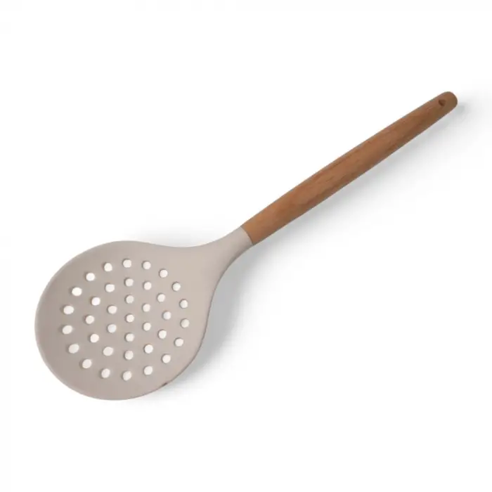 Bambu Saplı Silikon Kevgir, Bambu Uzun Silikon Geniş Kevgir 27cm 3 Renk Seçenekli (KREM)
