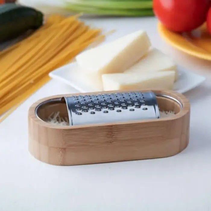Bambu Sarımsak ve Peynir Rendesi, Saklama Kavanozu, Paslanmaz Çelik ve Bambu, 15 cm*4 cm*7 cm