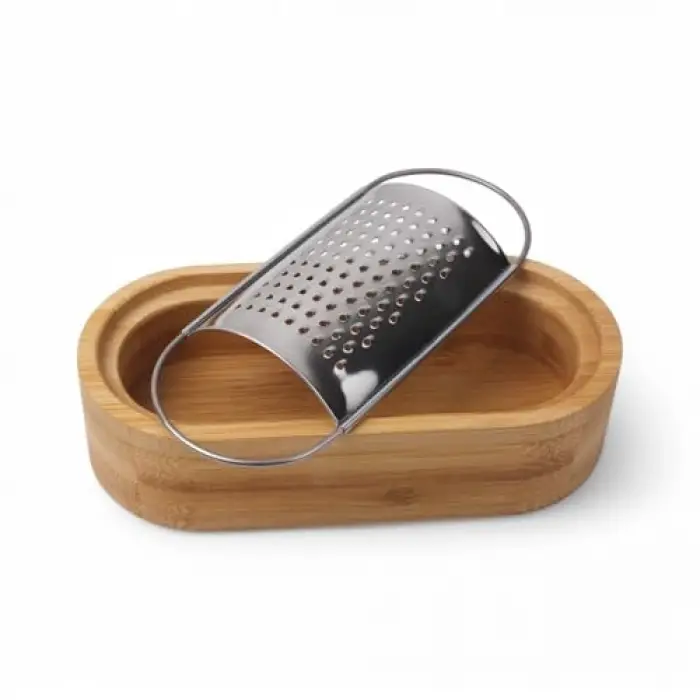 Bambu Sarımsak ve Peynir Rendesi, Saklama Kavanozu, Paslanmaz Çelik ve Bambu, 15 cm*4 cm*7 cm