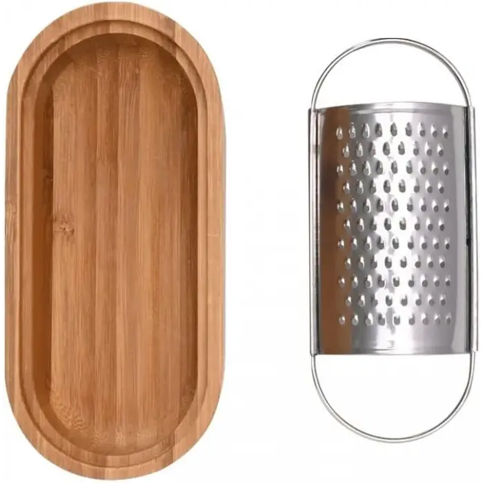 Bambu Sarımsak ve Peynir Rendesi, Saklama Kavanozu, Paslanmaz Çelik ve Bambu, 15 cm*4 cm*7 cm