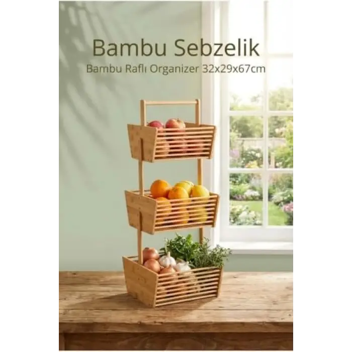 Bambu Sebzelik, Bambu Raflı Organizer 32 x 28