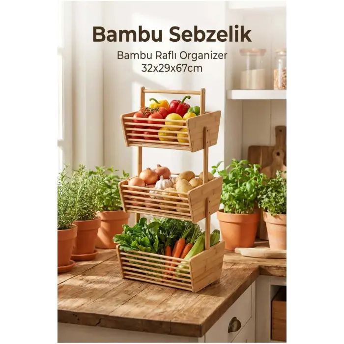 Bambu Sebzelik, Bambu Raflı Organizer 32 x 28