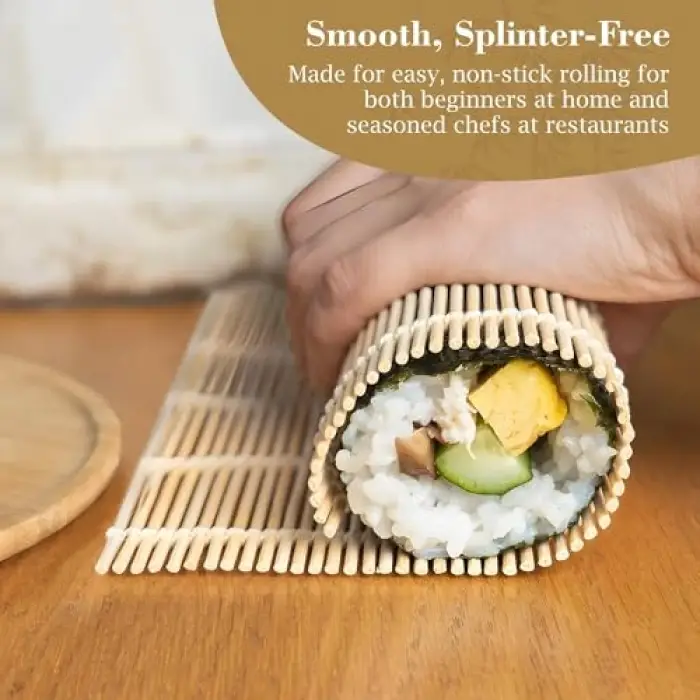Bambu Sushi Sarma Hasırı, 24x24 cm, Doğal Bambu Sushi Matı