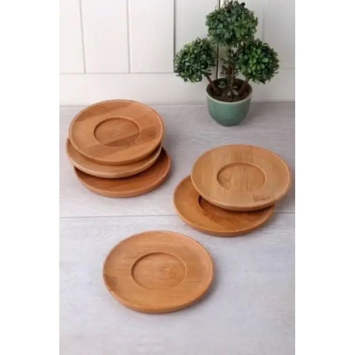 Bambu Yuvarlak Çay Tabağı Bardak Altlığı, 6lı Set, Dekoratif Bambu Altlık