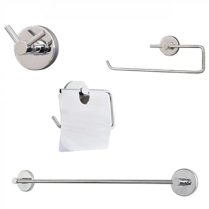 Banora Basic 4lü Lux Banyo Seti, Paslanmaz Metal, Krom