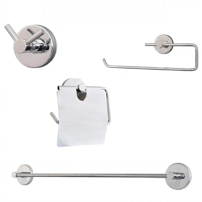 Banora Basic 4lü Lux Banyo Seti, Paslanmaz Metal, Krom